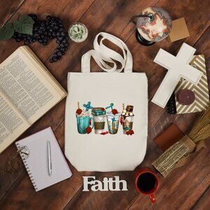 Women's Jesus Faith Bible Coffee Print Heavy Canvas Cotton Custom Tote Bag